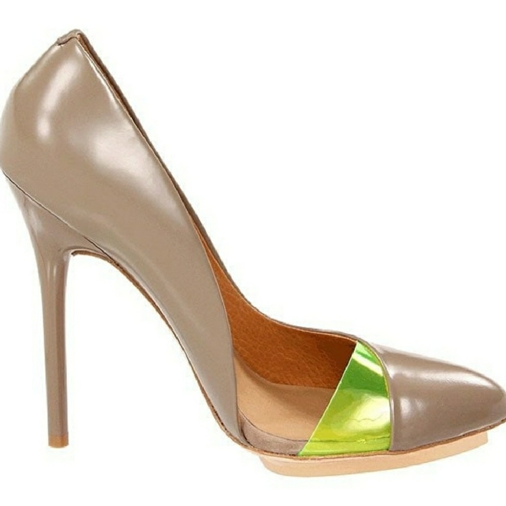 L.A.M.B Pointing Toe Stilettos 7.5 Tan/Neo Green